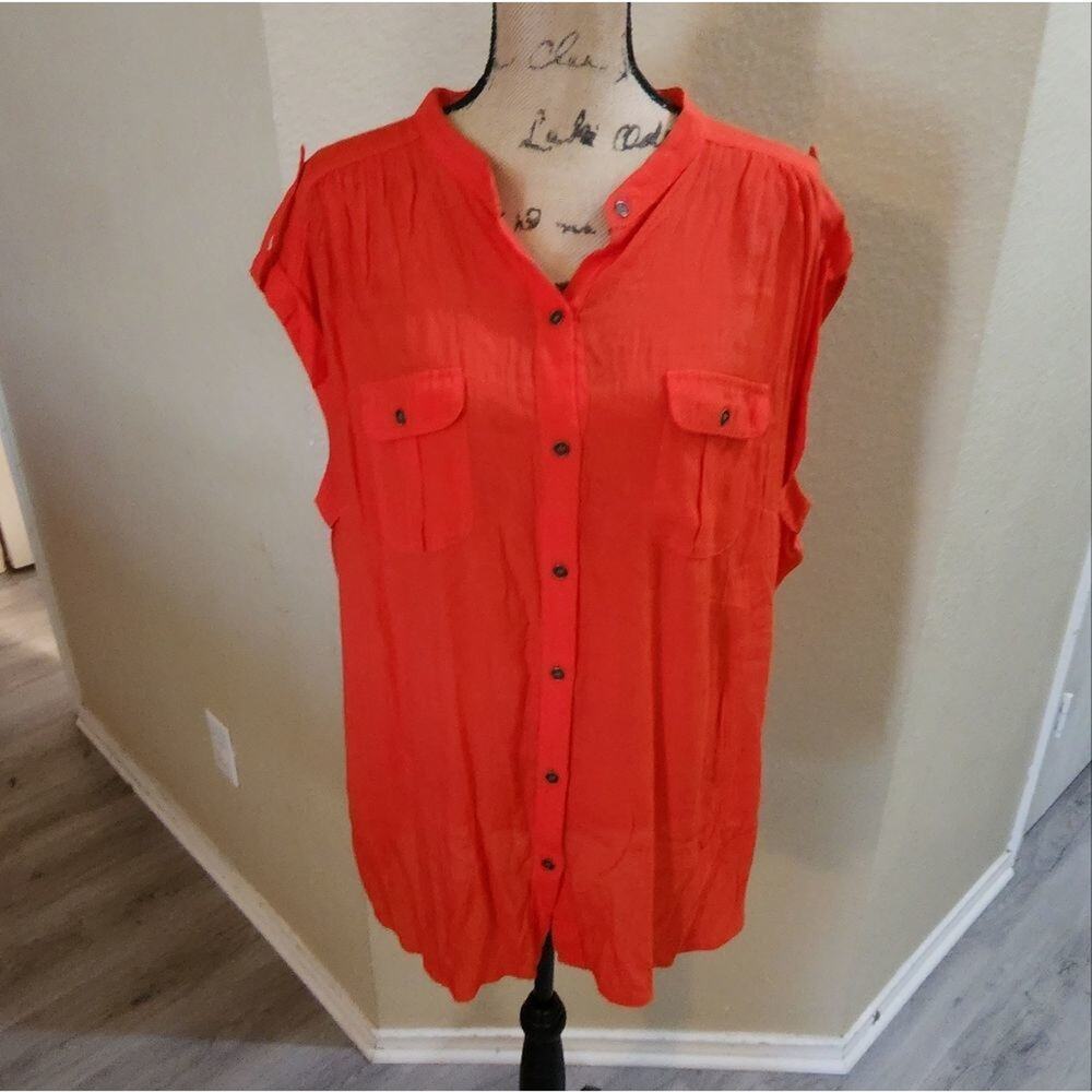 Ana semi sheer epaulets button down shirt plus size 2X